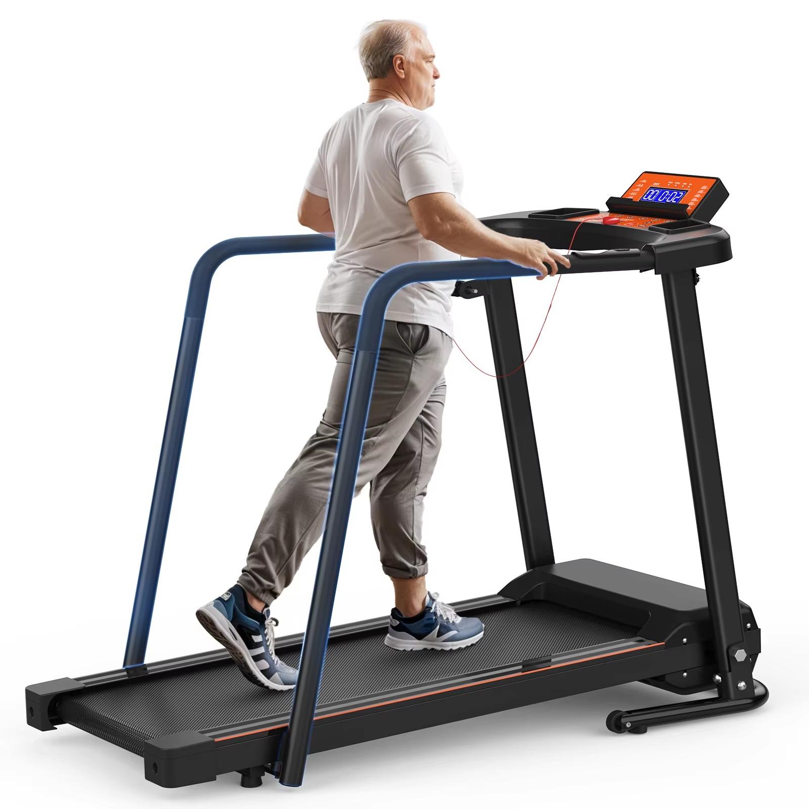 Laufband für Zuhause - Klappbares Walking Pad - Für Senioren - Verlängerte Handläufe - Max. Belastbarkeit 120 kg - Display mit Lautsprechern - Schwarz