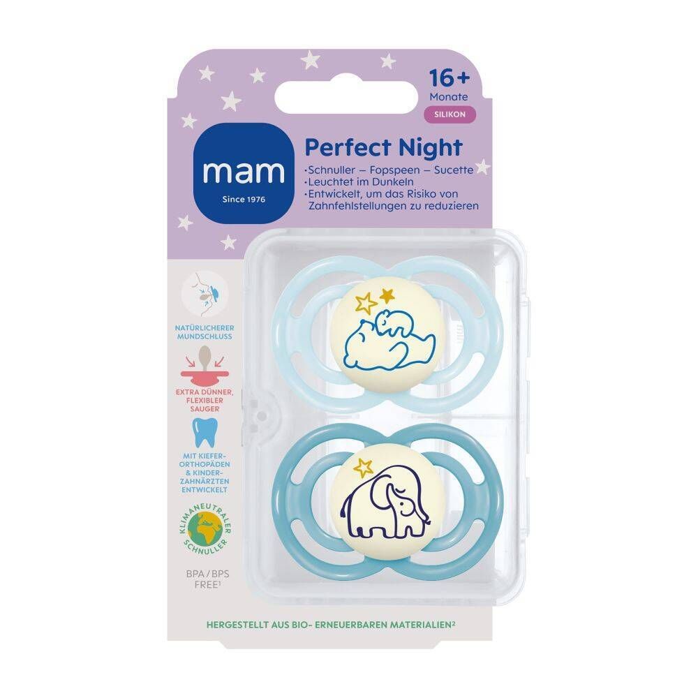 MAM Perfect Night Fopspeen Silicone Blue 16m+ 2 St Schnuller