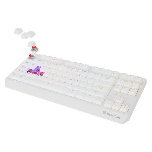 Genesis herní klávesnice THOR 230/TKL/RGB/Outemu Red/Bezdrátová USB + Bluetooth/US layout/Bílá (US, Kabelgebunden, Kabellos) (NKG-2165)