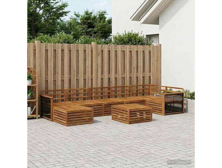 HFMDRMU Outdoor-Sofagarnitur 8-teilig aus Akazienholz, modulares Sofa-Set mit Lattenrücken und Armlehnen, Naturton, wetterbeständig für Garten, Terrasse oder Poolbereich