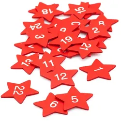 Adventskalenderzahlen "Sterne" aus Holz, rot, 3,5 cm