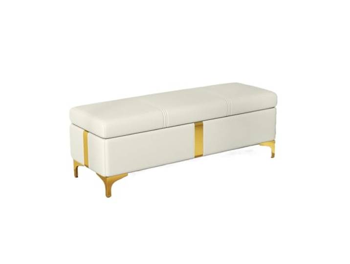 RUNZE765Z Dekorativ Schlafzimmer-Aufbewahrungsbank am Bettende aus Leder(Weiß,120 * 40 * 45cm)