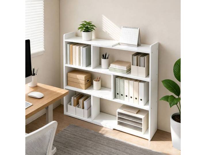 EGGREE Étagère Blanche Autoportante pour Salon Chambre Bureau Étude Bibliothèque Blanche 60-110x17x80cm
