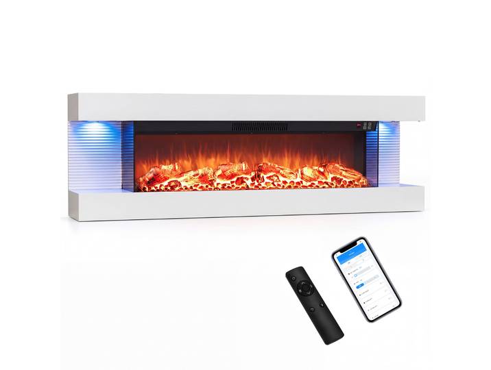 Elektrische Haard 3-Zijdig 700w Verwarming Elektrische Haard Decoratieve Haard Wandhaard met App-Besturing Afstandsbediening Timer