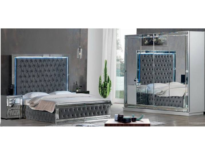 Xlmoebel Komplettschlafzimmer Elegantes graues Schlafzimmer-Set mit Bett, Schrank und, (Komplettschlafzimmer, 4-tlg., Komplettschlafzimmer), Made in Europa