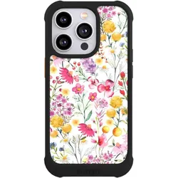 Nivocase Hülle für Apple iPhone 14 Pro Stossfeste Handyhülle NIVOmax Case Schwarz Blumen Frühling Muster (Apple iPhone 14 Pro), Smartphone Hülle, Schwarz