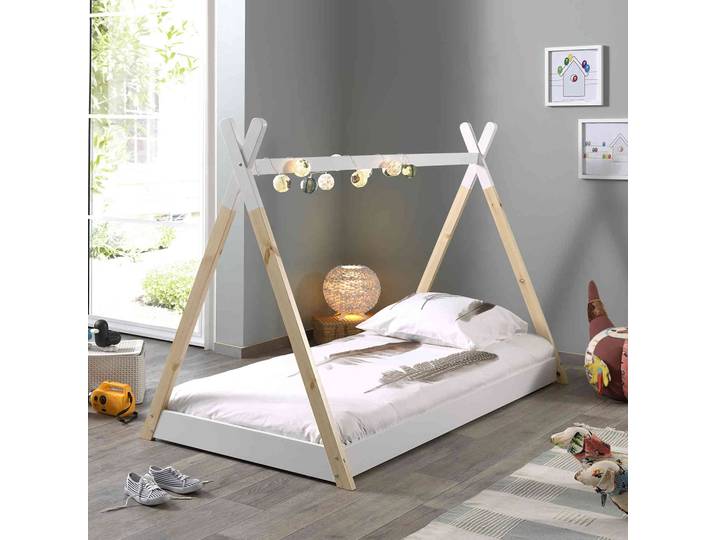 Lit enfant tipi inspiration Montessori en bois blanc 90x200 - Terre de Nuit