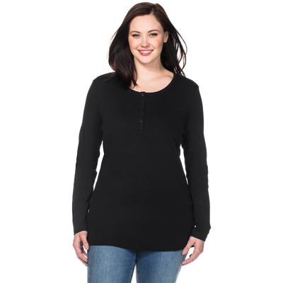 Langarmshirt SHEEGO "Langarmshirt", Damen, Gr. 52/54, schwarz, 100% Baumwolle, unifarben, Rundhals, Shirts Langarmshirt
