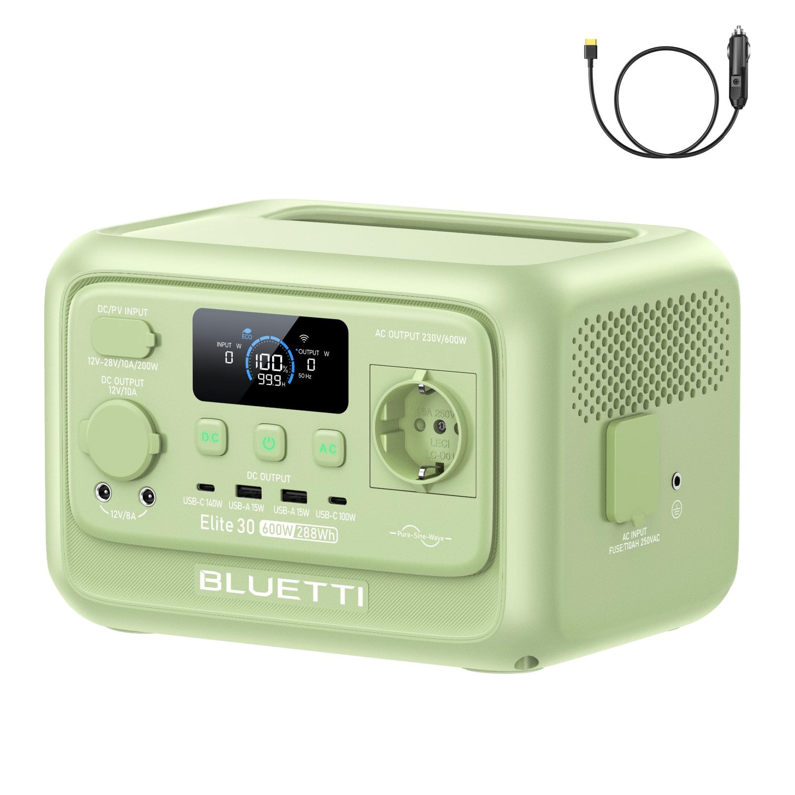 Bluetti Elite 30 V2 Draagbare Powerstation, 288 Wh LFP-batterij, 600W AC-uitgang, Groen