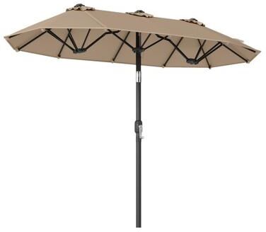 Costway Double-Sided Patio Umbrella with Push Button Tilt Crank Handle-Coffee