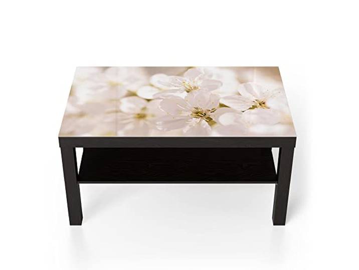 DEQORI Glastisch schwarz groß 90x50 cm Motiv Geöffnete Kirschblüten ausgefallener Beistelltisch aus Glas Hochglanz Couchtisch fürs Wohnzimmer moderner Couch Tisch mit Design