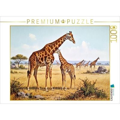 CALVENDO Puzzle Giraffe und Kind als Gemälde | 1000 Teile Lege-Größe 64x48cm Foto-Puzzle für glückliche Stunden
