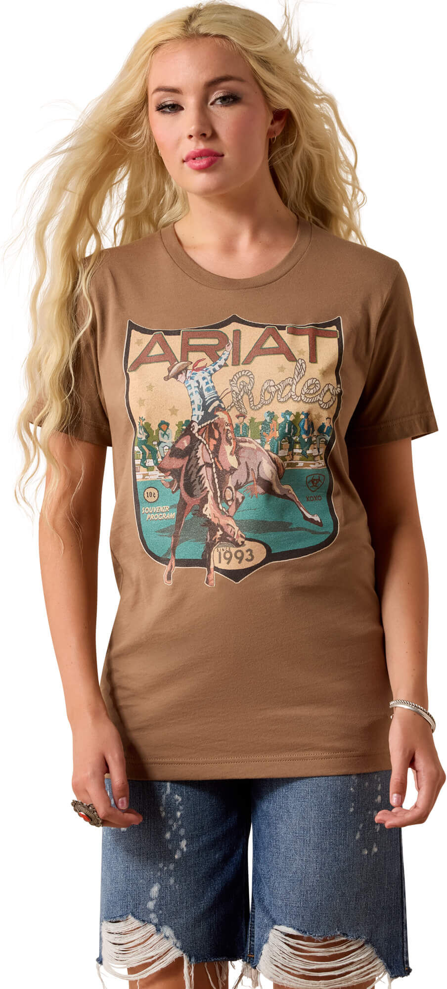 Women's x XOXO Backnumber T-Shirt in Vintage Brown, Size: Medium by Ariat