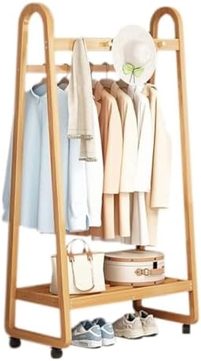 Multifunctioneel Bamboe Kledingrek met Wielen - Houten Kledingstandaard Kapstok - Breedte: 50 cm