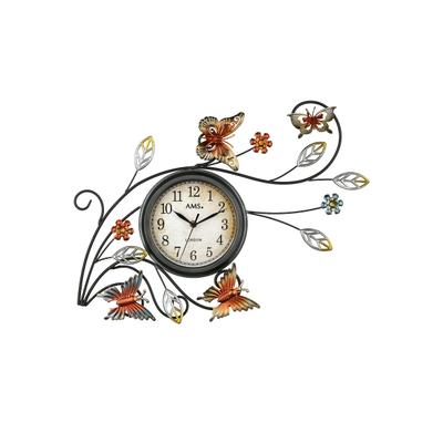 Wanduhr AMS "9446", bunt (braun, bunt), Wanduhren, B/H/L: 57cm x 5cm x 43cm, Wanduhr, Quarz,Metall,antike Zeiger,Wohnzimmer,Esszimmer,Arbeitszimmer,Flur