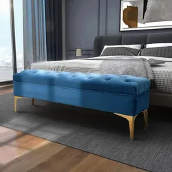 SITZBANK Bettbank Schuhbank mit erhöhten Beine Schlafzimmer Samt Blau