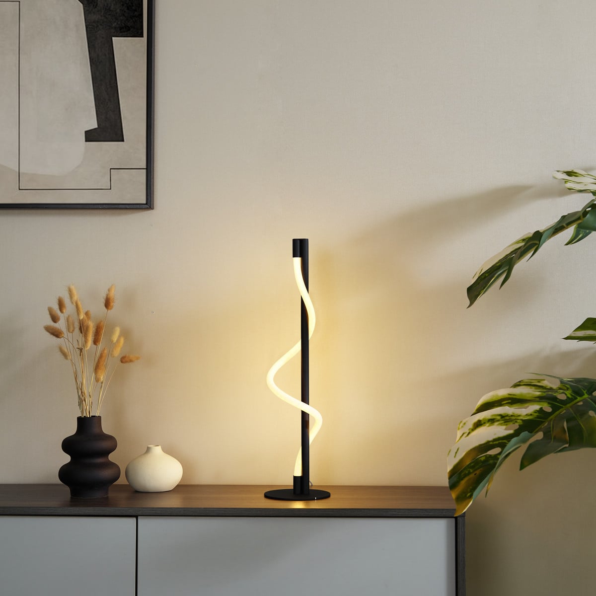 Moderne LED tafellamp Qazqa zwart met dimfunctie