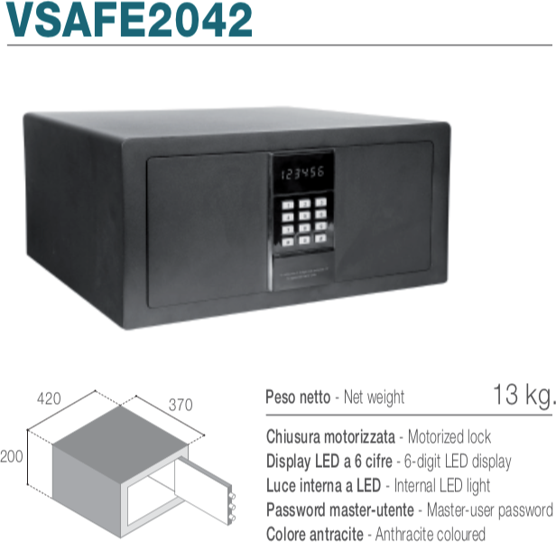 Ⓜ️🔵🔵🔵 Vitrifrigo VSAFE 2042 - Cassaforte elettronica con apertura frontale meccanizzata