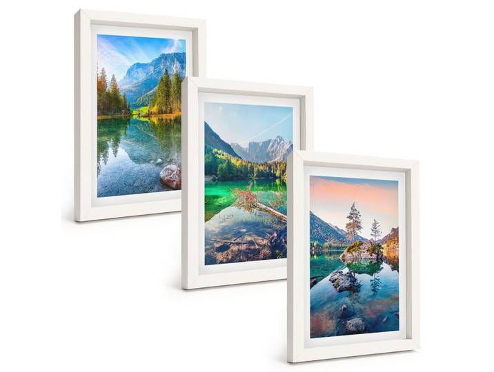 BILDER SET 3er Set - 20x30 cm Weißer Rahmen - Naturlandschaft der Bergseen