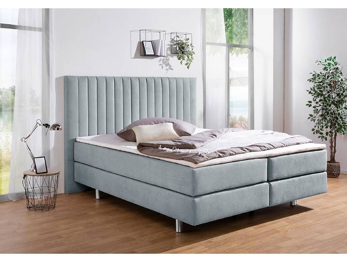 Boxspringbett Frasnito 180 x 200cm Microfaser Blau/Babyblau H3 Bonellfederkernmatratze