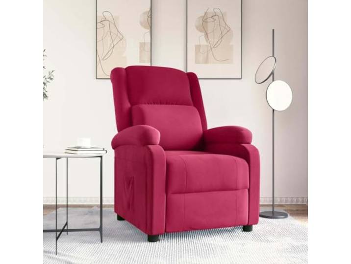 WHOPBXGAD Samt Verstellbar Manuell 3 Positionen Weinrot Relaxsessel Weinrot Samt mit manueller 3-Positionen-Liegefunktion, dicker Polsterung und stabilem Holz-Metall-Rahmen, ideal