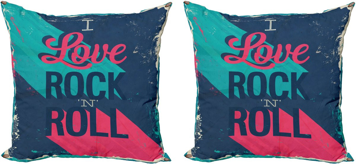 ABAKUHAUS Rock Music Kussenshoezen 2 stuks, I Love Rock 'n Roll, Donker Koraal Turquoise, 50 x 50 cm