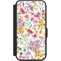Nivocase Klapphülle für Apple iPhone 14 Pro Handyhülle aus Kunst Leder NIVOflip schwarz Blumen Frühling (Apple iPhone 14 Pro), Smartphone Hülle, Schwarz