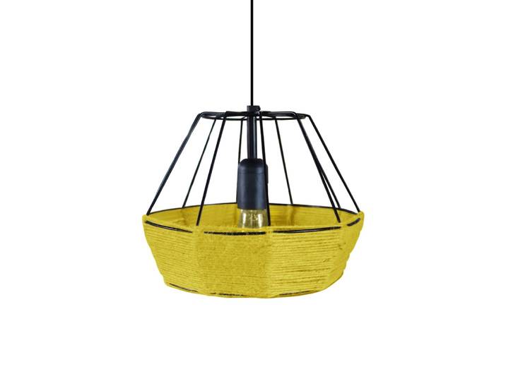Suspension métal noir abat-jour ficelle Jaune