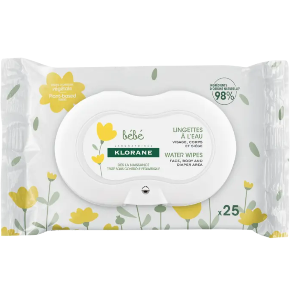 Klorane Baby Water Wipes for Face, Hands and Diaper Area 25&nbsp;un.