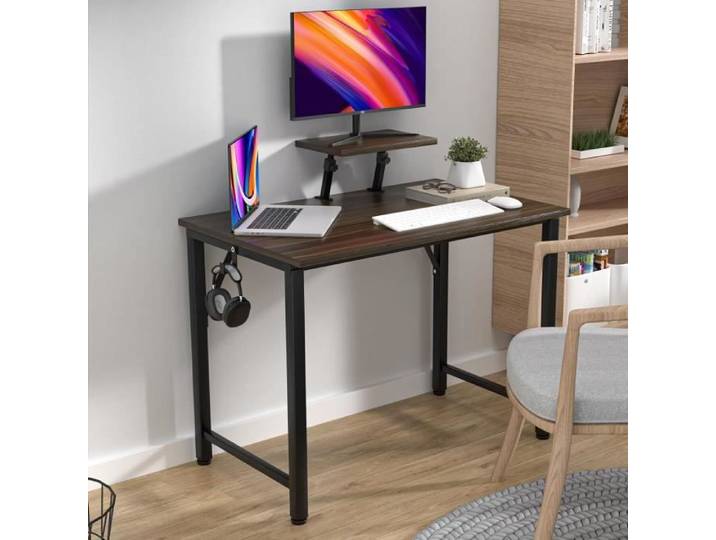 Bureau Gamer DHHOZAMZ - Modèle 80x40x75cm - Noir - Structure en bois - Panneaux de particules