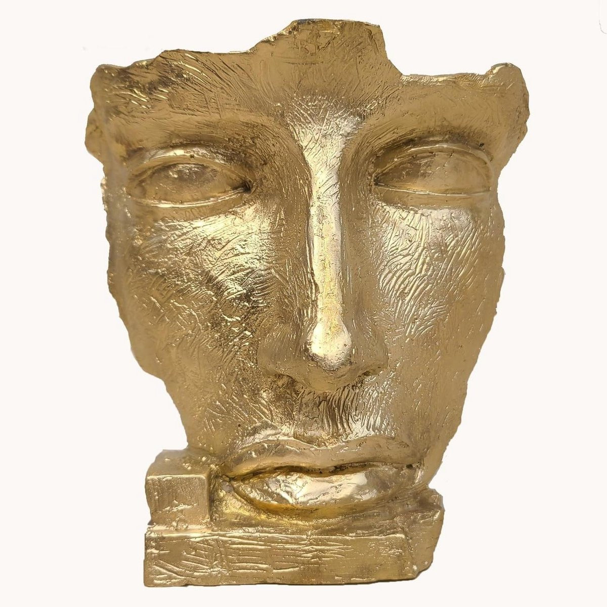 Abstract Gezicht Beeld Messing Sculptuur Goudkleurig Hoogte: 23 cm
