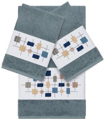 Authentic Hotel and Spa Turkish Cotton Squares Embroidered Teal Blue 3-piece Towel Set
