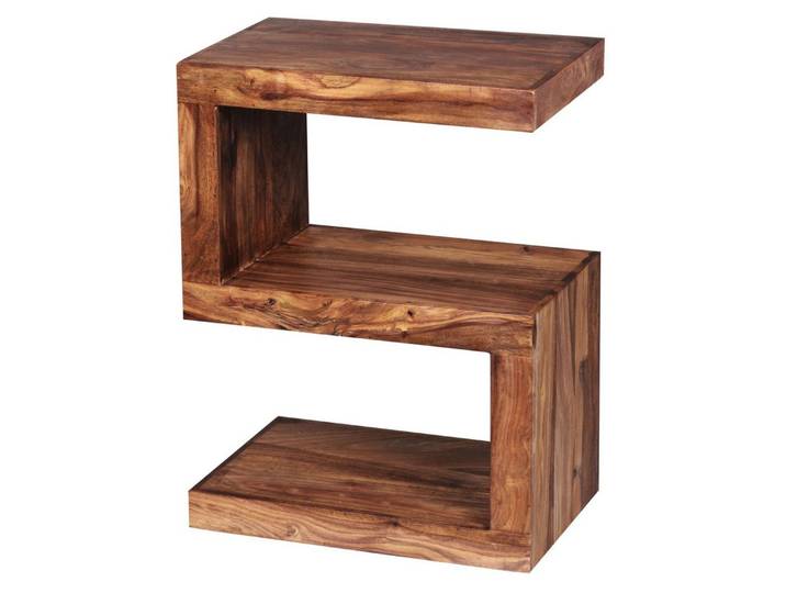 furnicato Beistelltisch S-Form 44x60x30 Massivholz, Walnuss Finish (1-St), Handgefertigter Zeitungsständer mit praktischer Ablagefläche