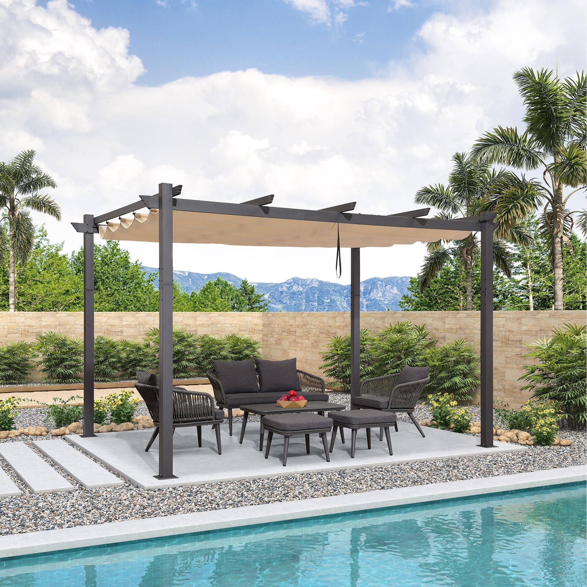 Aluminium-Pergola, 3 x 4 Meter - Wasserfest, verstellbares Dach - Beige - Gartenüberdachung - Pavillon