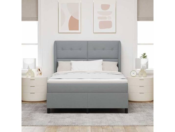 KTHLBRH Boxspringbett hellgrau 140 x 200 cm mit Kopfteil Verstellbares Kopfteil, mittlere Matratze, Holzrahmen, inklusive Topper