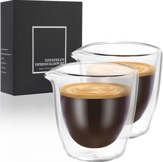 Famanu Twee dubbelwandige espressobekers 60 ml transparant