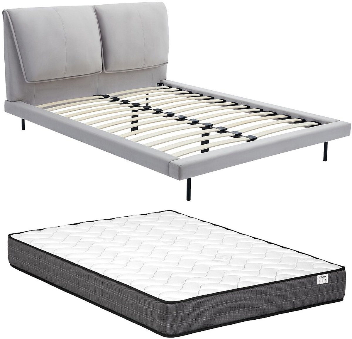 Vente-unique Bedframe met fluwelen bekleding, grijs, 160 x 200 cm