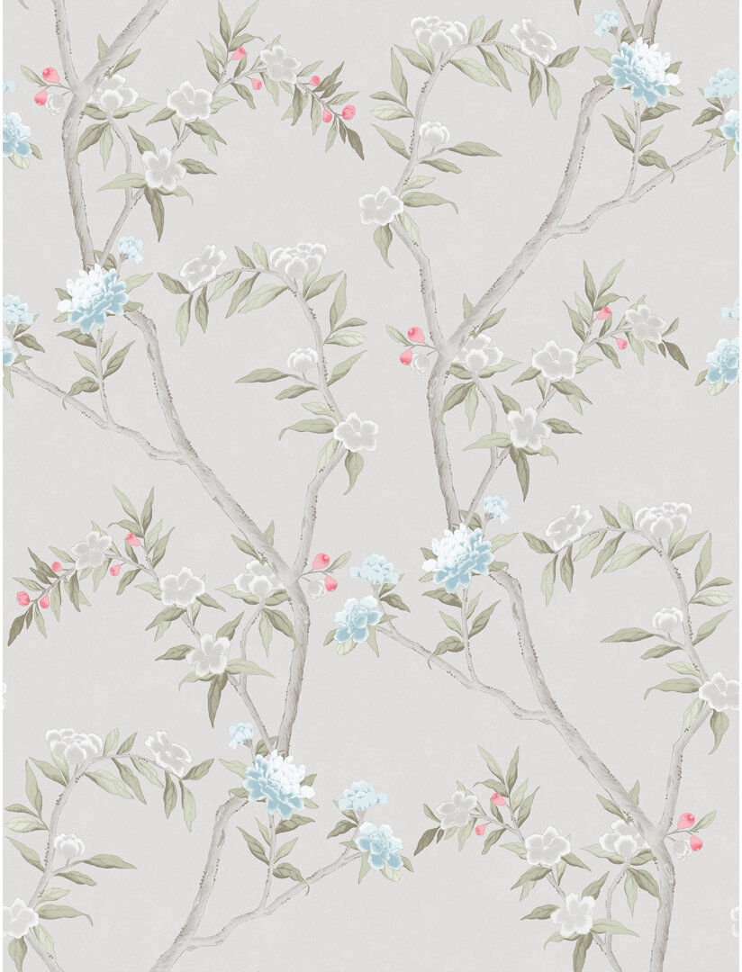 Brambly Cottage Laughlin Chinoiserie Floral Vine 10.05M X 53Cm Matte Wallpaper Roll White