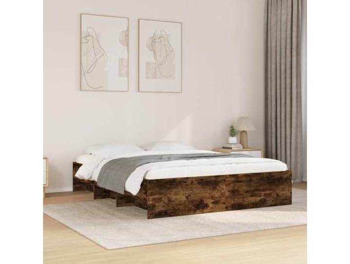 RJPLMFV Bettgestell, Raucheiche, 150 x 200 cm, Holz Ohne Matratze, Lattenrost inklusive, Staufächer, glatte Oberfläche, feuchtigkeitsbeständig