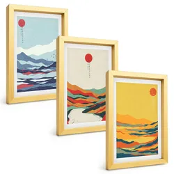 BILDER SET 3er Set - 20x30 cm Goldrahmen - Abstraktion von farbenfrohen Bergen und Flüssen
