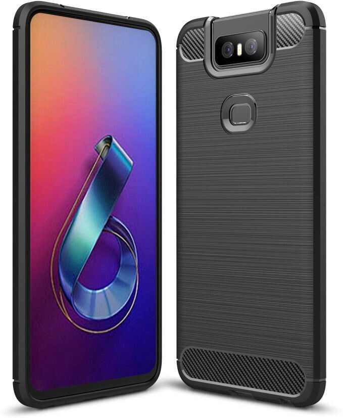 INCOVER Asus Zenfone 6 (ZS630KL) Brushed Carbon Fiber Texture Cover Sort