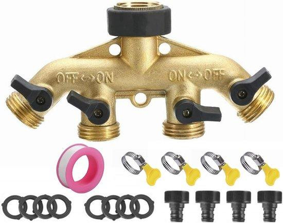 4-weg tuinslang splitter 3/4 inch met snelle connector en individuele kleppen voor tuin irrigatie