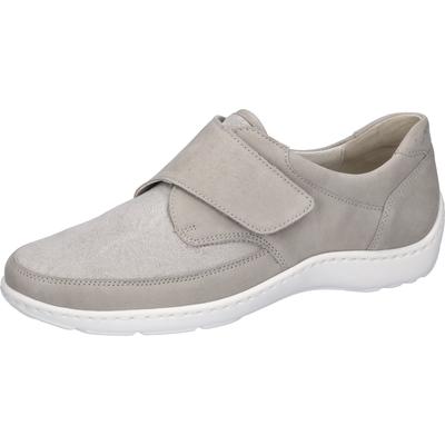 Klettschuh WALDLÄUFER "HENNI-Soft", Damen, Gr. 8,5 (42,5), grau (hellgrau), Nubukleder, Textil, Schuhe Klettschuh, Komfortschuh, Freizeitschuh mit Textil-Stretch, H-Weite
