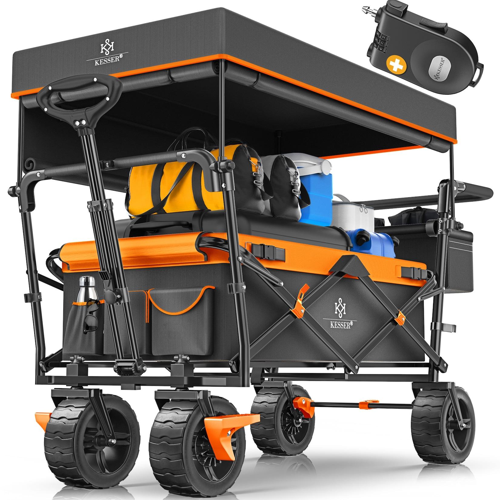 KESSER® Bollerwagen faltbar GT9000 Handwagen mit Dach Transportwagen max. belastbar bis 150kg mit Hartgummi-Räder & Feststellbremsen (Vorne & Hinten) Inkl. Abdeckung, Wetter & Sichtschutz