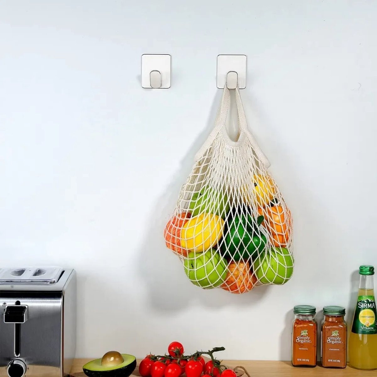 Set van 4 zelfklevende roestvrijstalen muurhaken voor badkamer en keuken