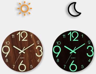 Inspired Finds 12 Inch Luminous Wooden Wall Clock Silent Nordic Night Light Decor elegant Slim 14 Inch