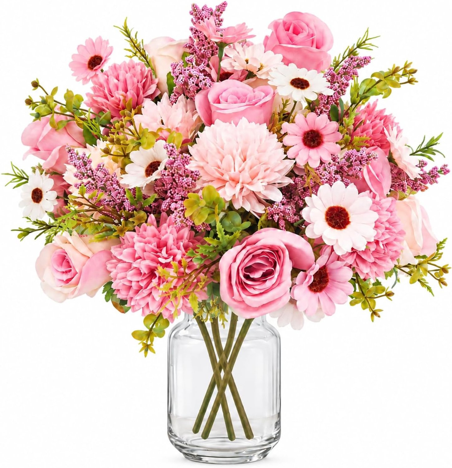 Vexaflow Zijden Kunstbloemen Boeket met Flexibele Stelen, Roze en Paars, 32 cm