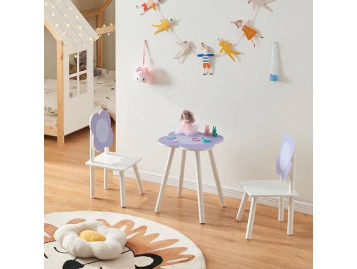 [en.casa] Kindertafel met 2 kinderstoelen Simrishamn meubelset tafel met stoelen afgeronde hoeken wit en lila