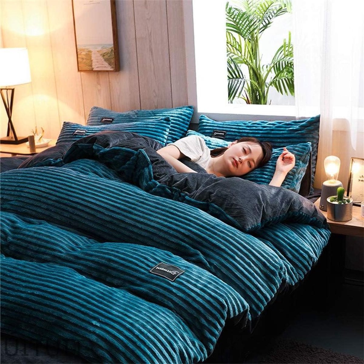 Lichtblauw Flanellen Dekbedovertrek van Zacht Koraal Fleece - 220 x 240 cm