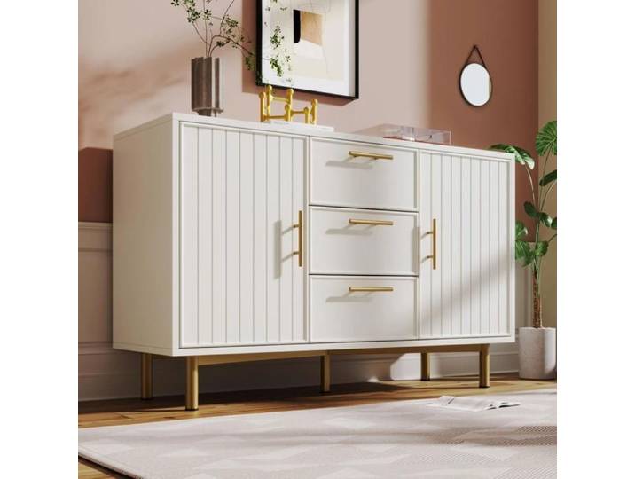 Buffet Armoire Blanc 2 portes 3 tiroirs avec portes et tiroirs 120x40x75cm